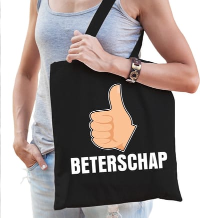 Beterschap katoenen cadeau tas zwart voor dames - kado / tasje / shopper