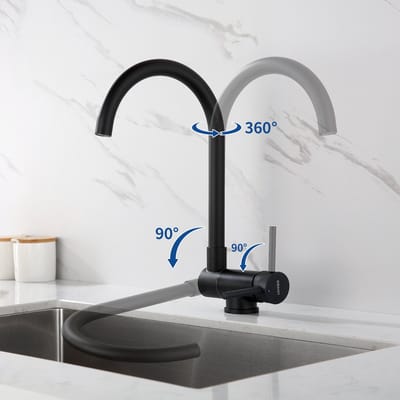 Lonheo max Kraan Keuken - Keukenkraan Opvouwbaar - Voorraam Hoge Druk Keukenkraan 180° Opvouwbaar + 360° Draaibare - Mengkraan Keuken - Zwart