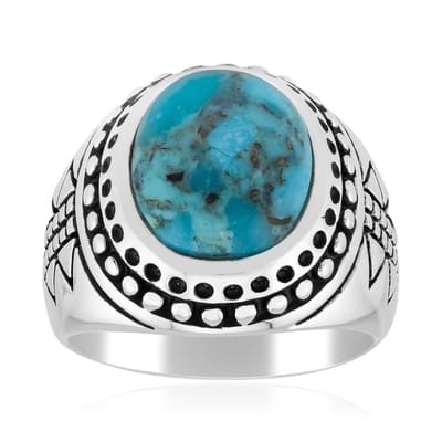 Cavill - Zilveren ring 925 Sterling - Antiek blauw Kingman Mohave Turkoois 2,9 ct - Brede elegante graveerring