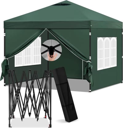 Vouwpaviljoen met zijwanden - Partytent tuinpaviljoen - Feestelijke buitenruimte - Waterdicht uv-bescherming - 3 x 3 meter - Groen