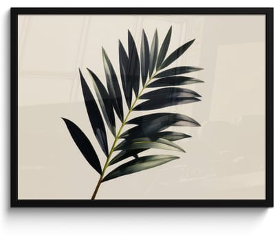 Poster in lijst - Fotolijst 80x60 cm - Posters - Palmblad - Subtiel - Groen - beige - Posterlijst zwart - Decoratie - Wanddecoratie woonkamer - Muurdecoratie slaapkamer