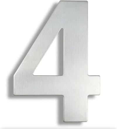 Huisnummer RVS nr. 4 - Huisnummer RVS 20 cm - Modern RVS Huisnummer - RVS Huisnummer 4
