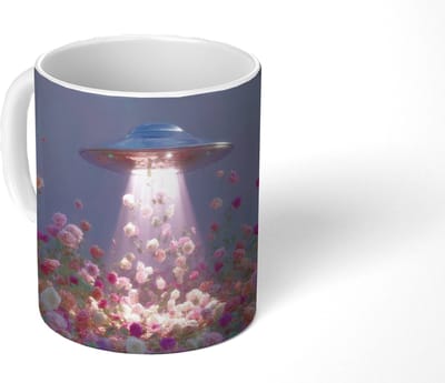 Mok - Koffiemok - Ufo - Rozen - Pastelkleuren - Mokken - 350 ML - Beker - Koffiemokken - Theemok