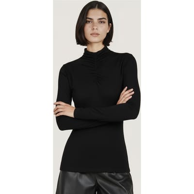 EsQualo Top Smocked Neckline Solid Sj Black Maat: S | Longsleeves Outlet | Dames | Zwart