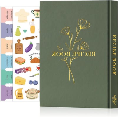 Lege receptenboek voor het schrijven van eigen recepten, waterproof A5 formaat, kookdagboek voor 70 recepten met leren omslag en stickers voor familiegerechten