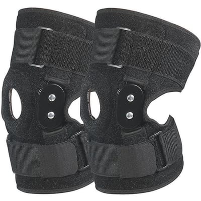 Bergbeklimmen Outdoor Dubbele stalen plaat Ondersteuning Kniebeschermer Fitness Oefening Paardrijden Kniestuk Revalidatie Sport Knieschijven Knieschijfbescherming black