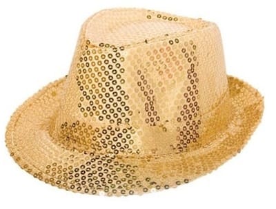 Folat Trilby hoedje - 6x - goud glitters - volwassenen - gleufhoedje - feesthoed - goud thema