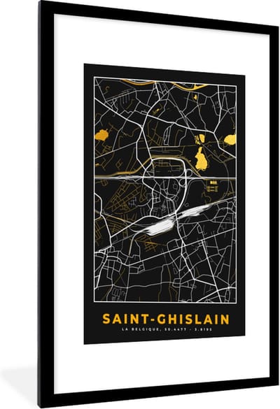 Fotolijst incl. Poster - Kaart - Goud - Stadskaart - België - Plattegrond - 60x90 cm - Posterlijst
