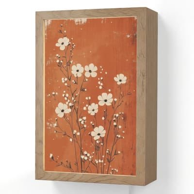 Wandlamp 20x30 cm - Oplaadbaar - Bloemen - Wit - Subtiel - Roestkleur - Wandlampen binnen woonkamer - Slaapkamer lamp met kabel - Decoratieve nachtlamp - Vloerlamp snoer
