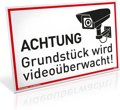Waarschuwingsbord Videobewaking - Camerabewaking Schild - Terrein Beveiligen - UV Bestendig Aluminium - 30x20 cm - Wit