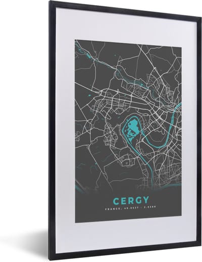 Fotolijst incl. Poster - Cercy - Plattegrond - Kaart - Stadskaart - Frankrijk - 40x60 cm - Posterlijst