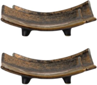 MPLCo - Ondes Serveerschaal - Set van 2 - Schaal Sushi & Tapas - Serveerschaal op Voet - Vaatwasser & Magnetron Bestendig - Decoratief Bord op Voet - Keramiek - ca. 17 x 2-4.5 cm - Aardetinten