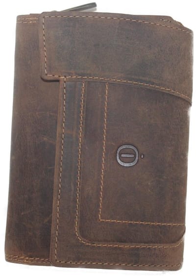 Oi Hunter bruine leren damesportemonnee met rits / grote damesbeurs met groot ritsvak / afsluitbare ritsportemonnee voor veel pasjes met uitgebreid kleingeldvak / RFID safe / bruin leer / 283H