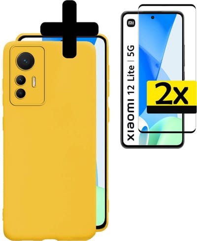 Hoesje - Met 2x Screenprotector - Geschikt voor Xiaomi 12 Lite - Sterk & Shockproof - Back Cover - Siliconen Case - Telefoon Hoes - Telefoonhoesjes - Geel