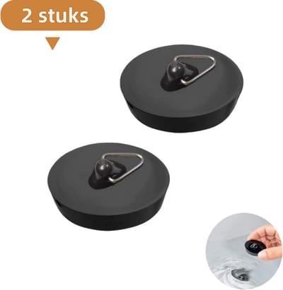2-delige - Badkuip afvoerplug - Dweilgootsteen afvoerplug - Geschikt voor het afdichten van keukengootstenen - Balkon wasruimte badplug - Zwart - Met driehoekige gesp