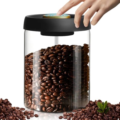 Luchtdichte opslagpot voor koffie, ideaal voor koffiebonen, thee, noten en cacao - 900ml glazen bewaardoos met vacuümdeksel