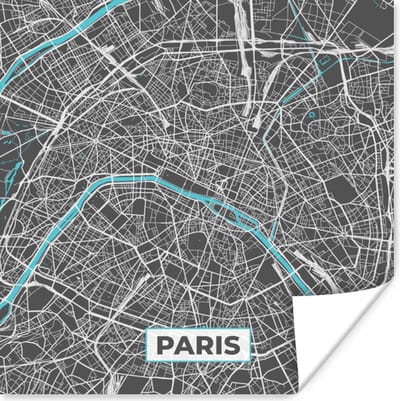 Poster Parijs - Stadskaart - Frankrijk - Kaart - Plattegrond - 100x100 cm XXL