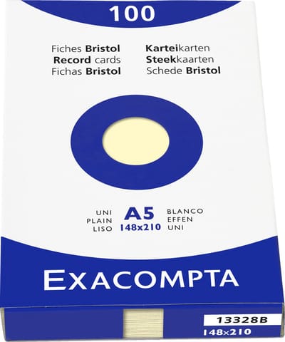 Exacompta etui 100 steekkaarten bristol - effen niet geperforeerd 148x210mm - Geel - 13328B