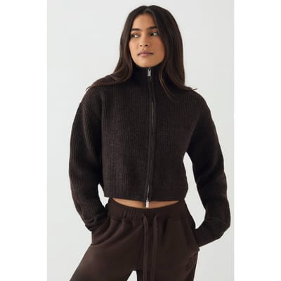 Dames DSGN Studio Dubbele Rits Gebreide Trui | Espresso | Maat: XL