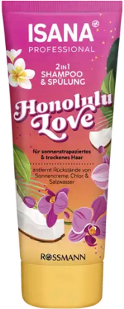 ISANA 2in1 Shampoo & Conditioner - Honolulu Love | 1x 200ml - Exotische Geur - Kokos, Vanille & Tropische Bloemen | Verwijdert Zonnebrand, Chloor en Zoutwater