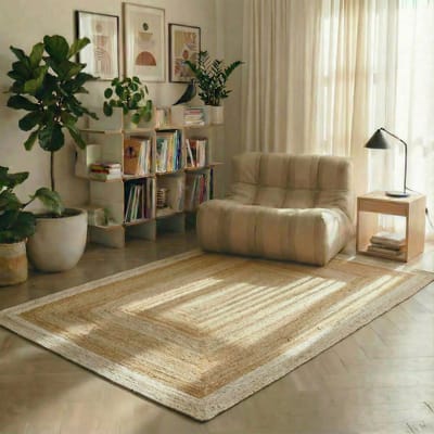 Jute vloerkleed Rechthoek naturel/wit 140x200cm Mrcarpet
