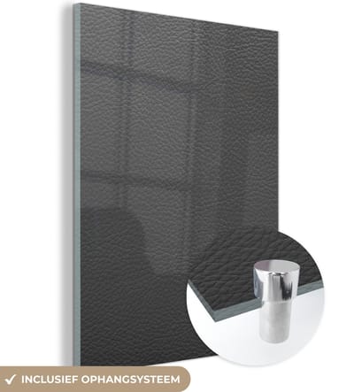 MuchoWow® Glasschilderij 120x160 cm - Schilderij acrylglas - Leer - Structuur - Lederlook - Grijs - Foto op glas - Schilderijen