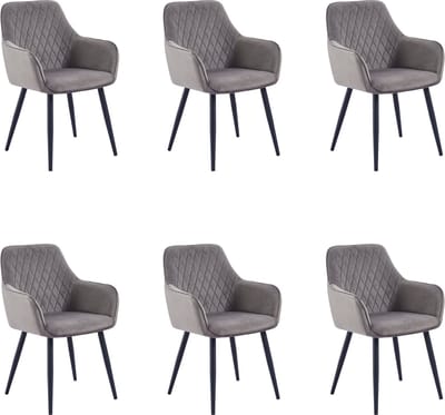 Colenis® - Beverly Eetkamerstoel - Set Van 6 - Grijs - Fluweel - Met armleuning