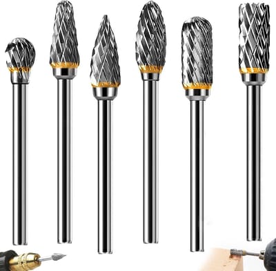 Set van 6 Dubbel Snijdende Carbide Freesgereedschappen met 1/8" Shank voor Houtbewerking, Graveren en Boren