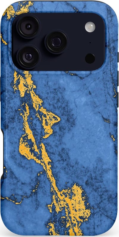 Casetastic hoesje geschikt voor Apple iPhone 17 Pro - MagSafe - Dubbellaagse bescherming - Koninklijk Marmer - Fashion Case - Blauw Goud
