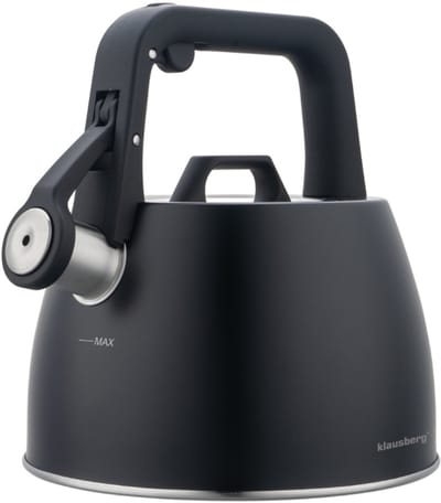 Klausberg 7915 - Fluitketel met fluit - 2.5 liter - RVS - zwart
