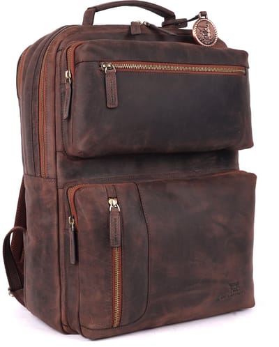 DE LAMASSU® (Alfred) leren laptoprugzak – business rugzak voor dames en heren – geschikt tot 17 inch – met trolleyband, vintage look & luxe geschenkverpakking