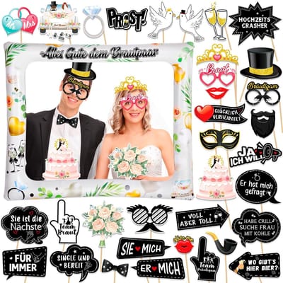 Dailygoods- Bruiloftsfoto-rekwisieten 34 Stuks - Opblaasbare Fotolijst - Accessoires - Decoraties - Hoogwaardig PVC - Waterdicht - Fotorekwisieten