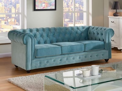 Vente-unique Driezitsbank CHESTERFIELD - velours - pastelblauw