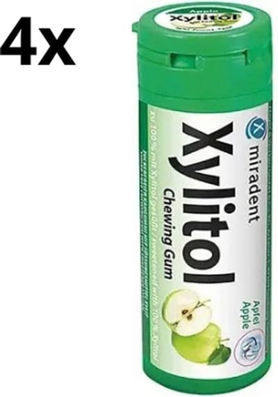 Miradent Xylitol Kauwgom | Appel | 4 x 30 stuks | Voordeelverpakking