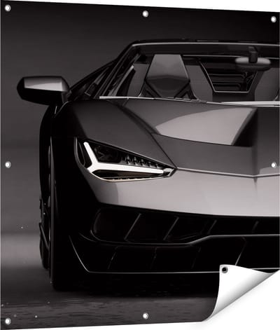Gards Tuinposter Zwarte Sportwagen Auto - 90x90 cm - Tuindoek - Tuindecoratie - Wanddecoratie buiten - Tuinschilderij