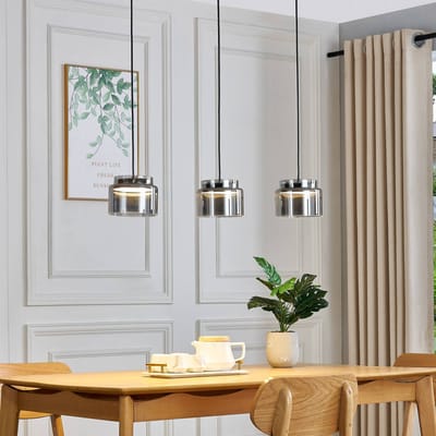 Lucande - hanglamp - 3lichts - IJzer, roestvrij staal, glas - H: 15 cm - GX53 - rookgrijs, chroom - Inclusief lichtbronnen