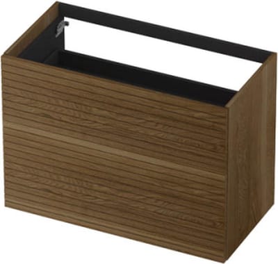 INK® wastafelonderkast 2 laden greeploos push to open echt hout horizontaal gefreesd 90x45x65cm, massief eiken ash grey