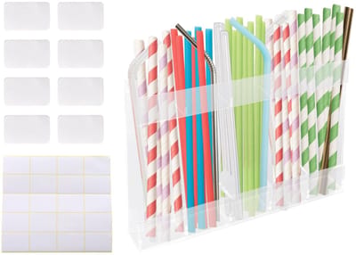 Dailygoods- Rietjeshouder Transparant Acryl - Dubbelzijdig Plakband - Wandopbergrek - 24x16,5 cm - Inclusief Nano-lijmplekken - Organisator voor Rietjes - Rietjesorganizer