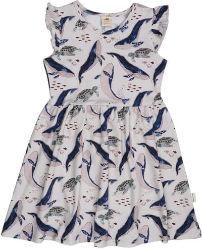 Walkiddy® Kinder Dress – Meisjes – Whales & Sea Turtles serie – Maat 104 – GOTS-gecertificeerd Biologisch Katoen