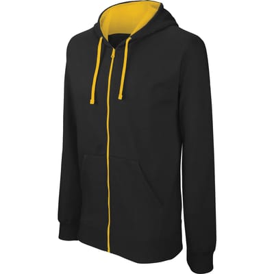 Kariban Herensweater met rits en capuchon in contrasterende kleur K466 - Black / Yellow - XS