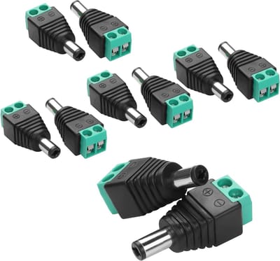 12V DC Adapter met 5.5mm x 2.1mm Connector voor LED Strips en Beveiligingscamera's - 10 Stuks DC Pluggen