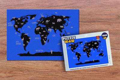 Puzzel Wereldkaart Kinderen - Dieren - Geel - Legpuzzel - Puzzel 1000 stukjes volwassenen