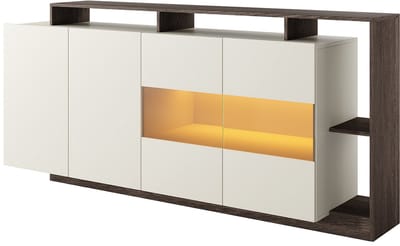 Vente-unique Dressoir 4 deuren en 4 nissen met leds - Beige en Donker Naturel - IDESIA
