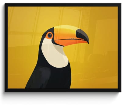 Poster in lijst - Fotolijst 70x50 cm - Posters - Toekan - Minimalistisch - Snavel - Oranje - Posterlijst zwart - Decoratie - Wanddecoratie woonkamer - Muurdecoratie slaapkamer