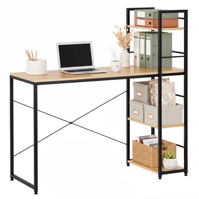 Springos Bureau – Werkbureau – Computer Bureau – Bureautafel – 48 x 120 x 120 cm – 100 Kg - industriële - Zwart - Naturel