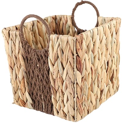 Geweven opbergmand - Opbergmand met handgrepen - Geschikt voor buitenplanken en kledingkasten - Huis & Tuin - Huishoudelijke schoonmaak - Opbergen - Opbergdozen en manden - Verpakking van 2, lichtgeel, 20 cm * 21 cm