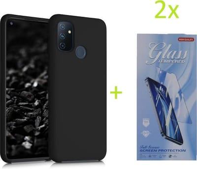 hoesje Geschikt voor: OnePlus Nord N100 TPU Silicone rubberen + 2 Stuks Tempered screenprotector - zwart