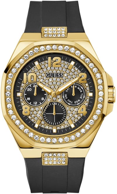 Guess Empire Analoge Kwarts Horloge Zwart Kast Gemaakt Van 100% Roestvrij Staal En Een Armband Van 100% Siliconen 46 GW1002G1, GW1002G2