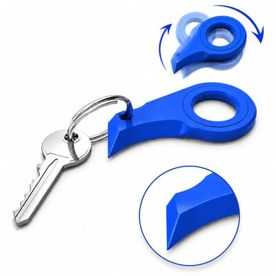 Doosopener Sleutelhanger – Key Spinner Fidget – Veilige Pakketopener – Mini Box Opener – Stress Relief Gadget – Compact EDC Tool – Blauw