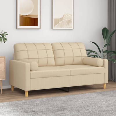 vidaXL - Tweezitsbank - met - sierkussens - 140 - cm - stof - crèmekleurig